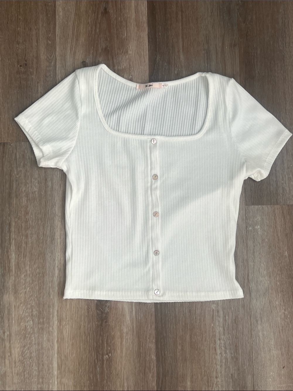miami Cream Ribbed Button-Front Square Neck Crop Top